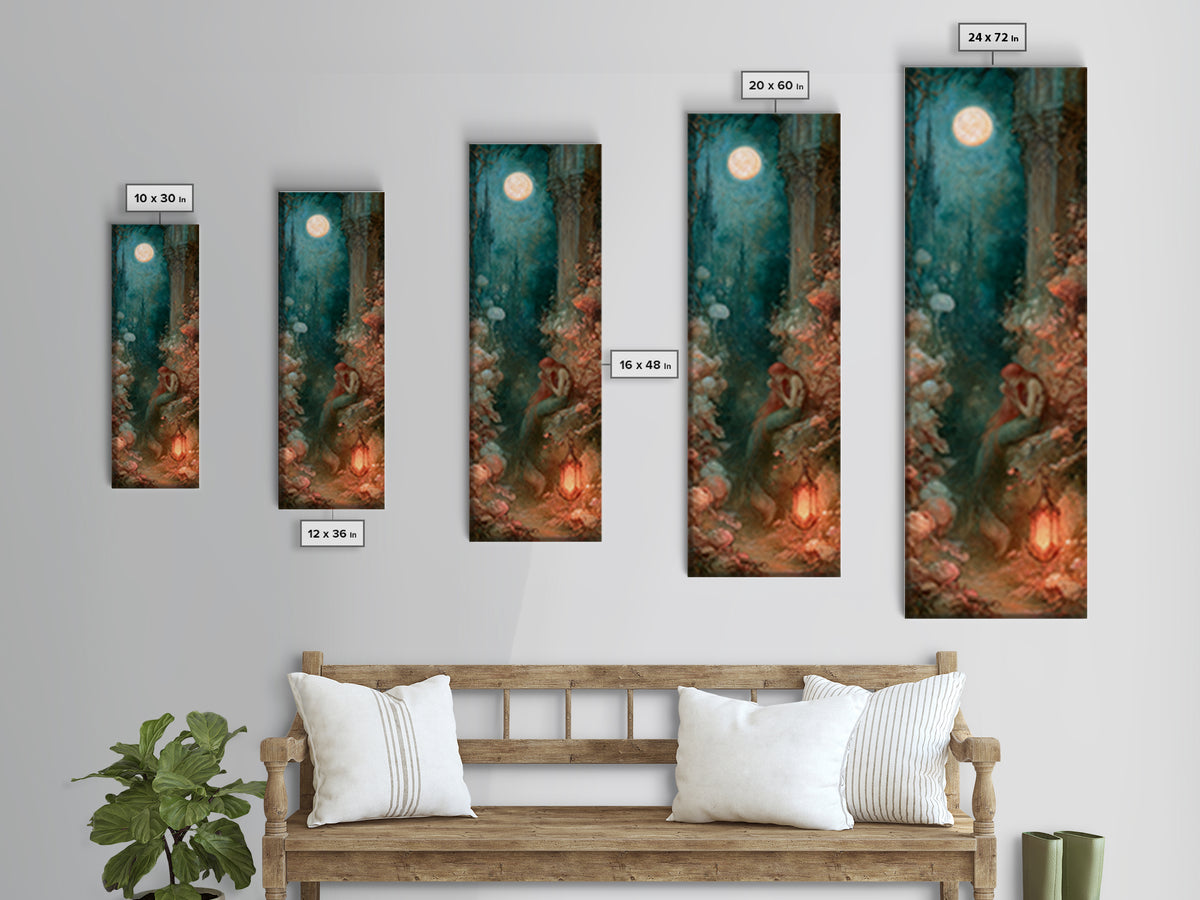Mermaid Combing Hair Beneath a Pearl Moon Canvas Print, Fairy Tale Art, Nursery Wall Art, Living Room Decor, Watercolor Art, FTA-1x3-48
