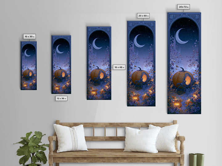 Pumpkin Carriage under Midnight Sky Framed Canvas Print, Fairy Tale Art, Art Nouveau, Living Room Decor, Fine Art, Storybook, FTA-1x3-52