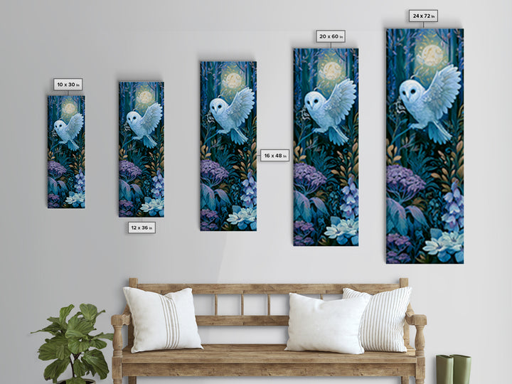 Owl Messenger Carrying a Tiny Ribbon Framed Canvas Print, Fairy Tale Art, Textured Painting, Living Room Decor, Storybook, FTA-1x3-53