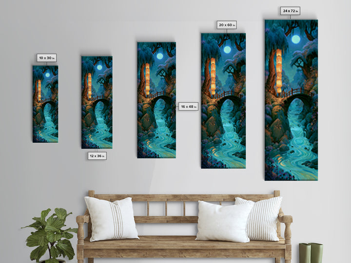 Lantern Lit Bridge Canvas Print, Fairy Tale Art, Dark Art, Living Room Decor, Fine Art, Storybook, Statement Artwork, FTA-1x3-59