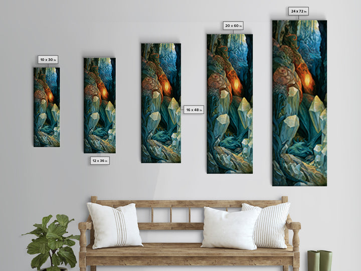 Sleeping Dragon in a Cave of Crystals Canvas Print, Fairy Tale Art, Abstract Art, Living Room Decor, Storybook, Kids Room Art, FTA-1x3-60