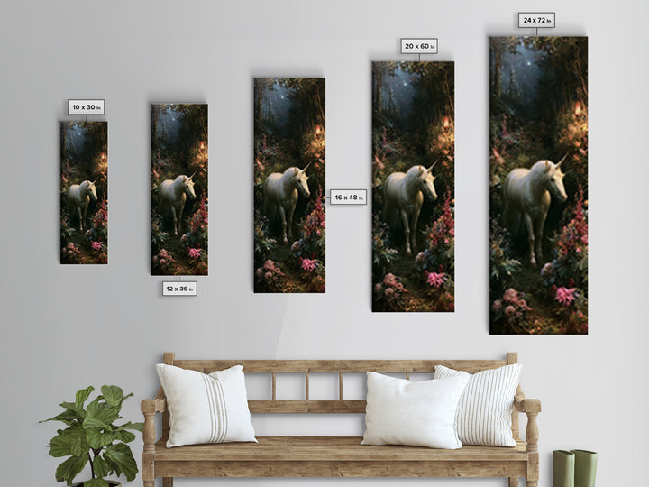 Unicorn in a Moonlit Meadow Framed Canvas Print, Fairy Tale Art, Modern Decor, Living Room Decor, Fine Art, Storybook, FTA-1x3-70