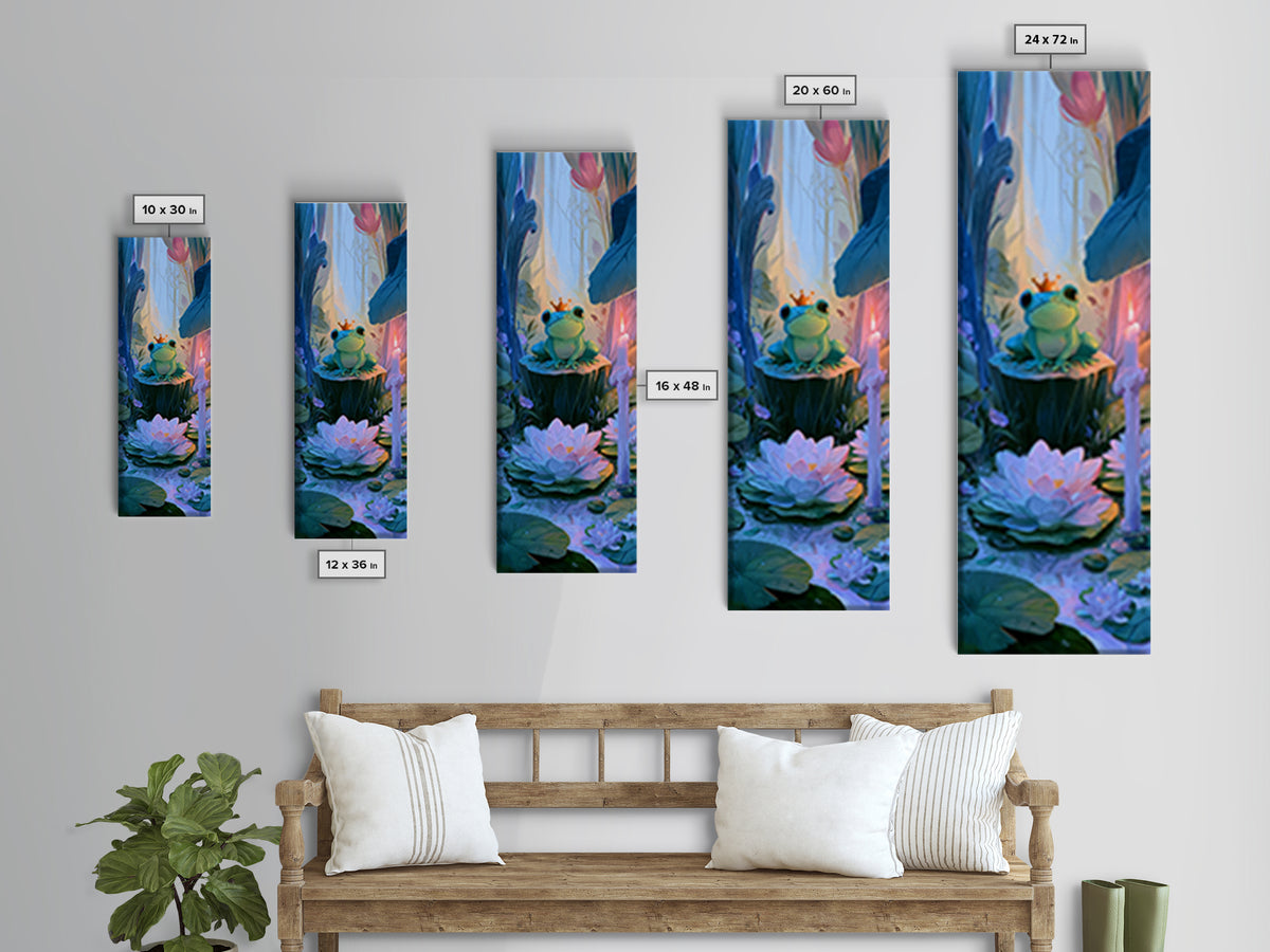 Frog Prince on a Lily Pad Framed Canvas Print, Fairy Tale Art, Gallery Decor, Living Room Decor, Fine Art, Storybook, FTA-1x3-71