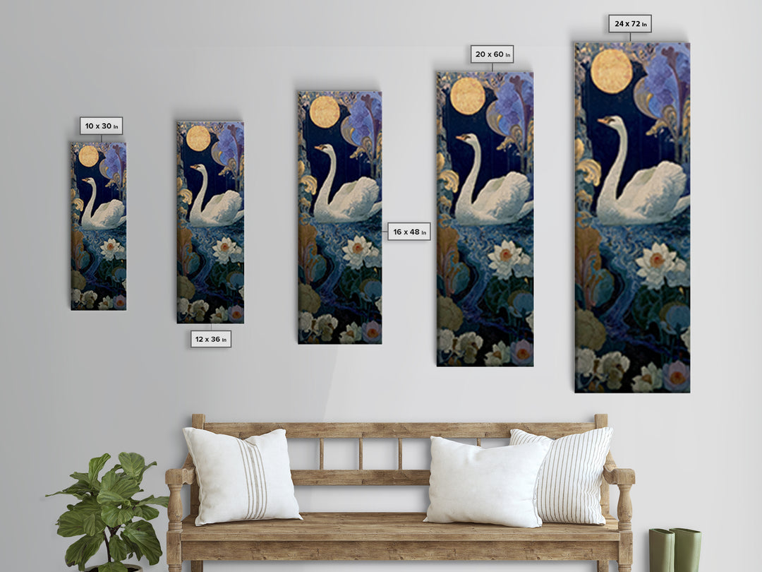 White Swan Transformation Scene Framed Canvas Print, Fairy Tale Art, Neutral Decor, Living Room Decor, Fine Art, Storybook, FTA-1x3-75