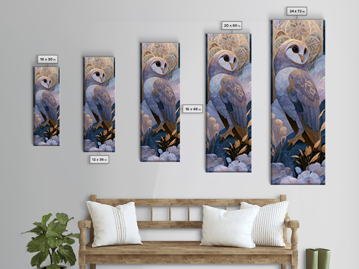 Owl Messenger Carrying a Tiny Ribbon Canvas Print, Fairy Tale Art, Wall Decor, Living Room Decor, Fine Art, Storybook, FTA-1x3-77