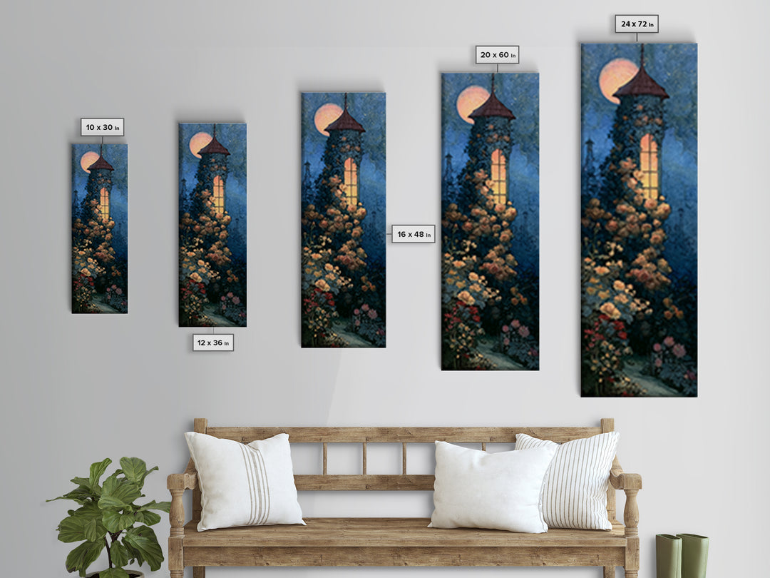 Rose Covered Tower Canvas Print, Fairy Tale Art, Statement Artwork, Living Room Decor, Fine Art, Storybook, Art Prints, FTA-1x3-78
