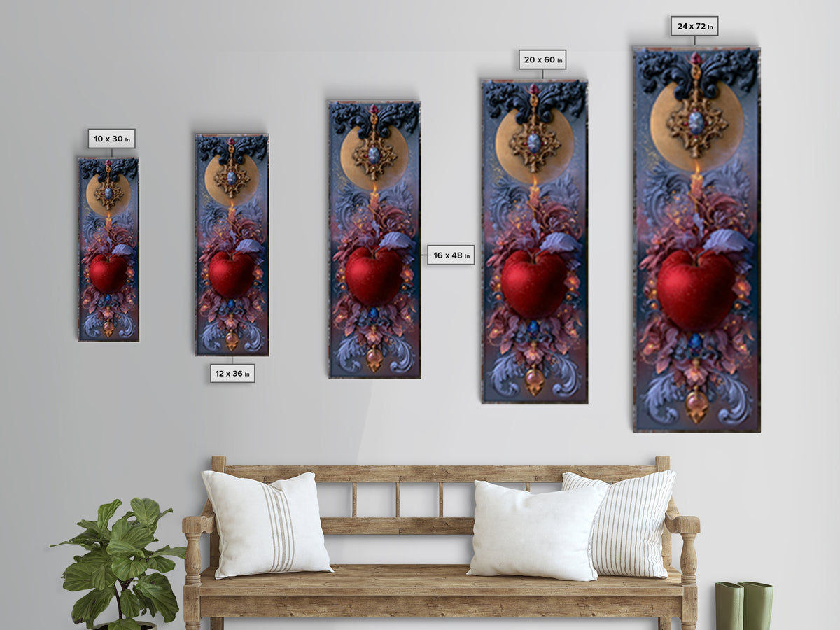 Enchanted Apple with Deep Red Shine Framed Canvas Print, Fairy Tale Art, Dark Art, Living Room Decor, Fine Art, Storybook, FTA-1x3-80