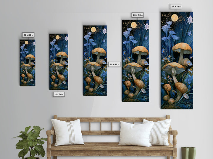 Fairy Ring of Mushrooms and Wildflowers Canvas Print, Fairy Tale Art, Folk Art, Living Room Decor, Fine Art, Storybook, FTA-1x3-81