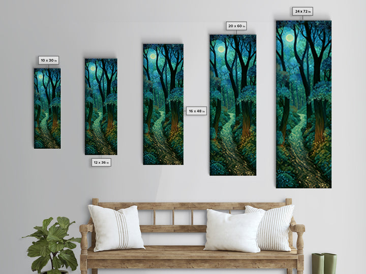 Enchanted Forest Path Glowing Canvas Print, Fairy Tale Art, Art Nouveau, Living Room Decor, Fine Art, Storybook, Dark Art, FTA-1x3-85