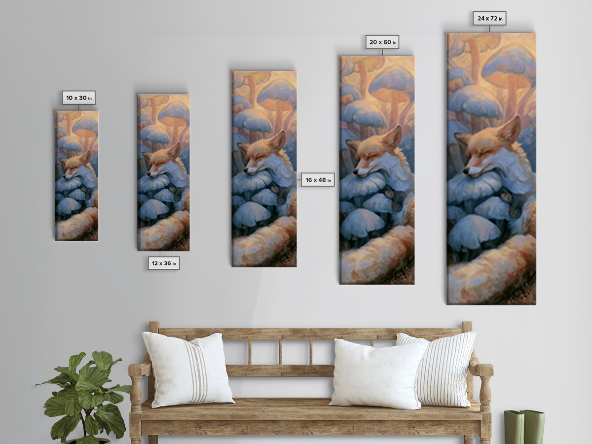 Sleeping Fox Beside a Magical Mushroom Ring Canvas Print, Fairy Tale Art, Statement Artwork, Living Room Decor, Storybook, FTA-1x3-87