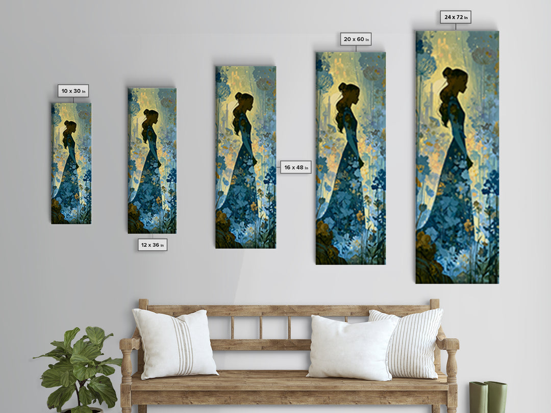 Princess Silhouette with Moonlit Garden Flowers Canvas Print, Fairy Tale Art, Kids Room Art, Living Room Decor, Storybook, FTA-1x3-88