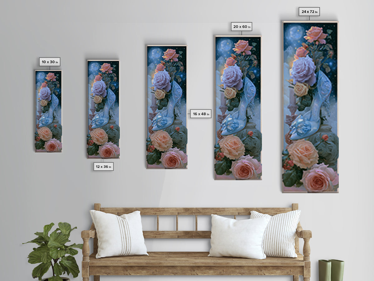 Glass Slipper Still Life Canvas Print, Fairy Tale Art, Wall Art, Living Room Decor, Oil Painting, Storybook, Printable Art, FTA-1x3-90