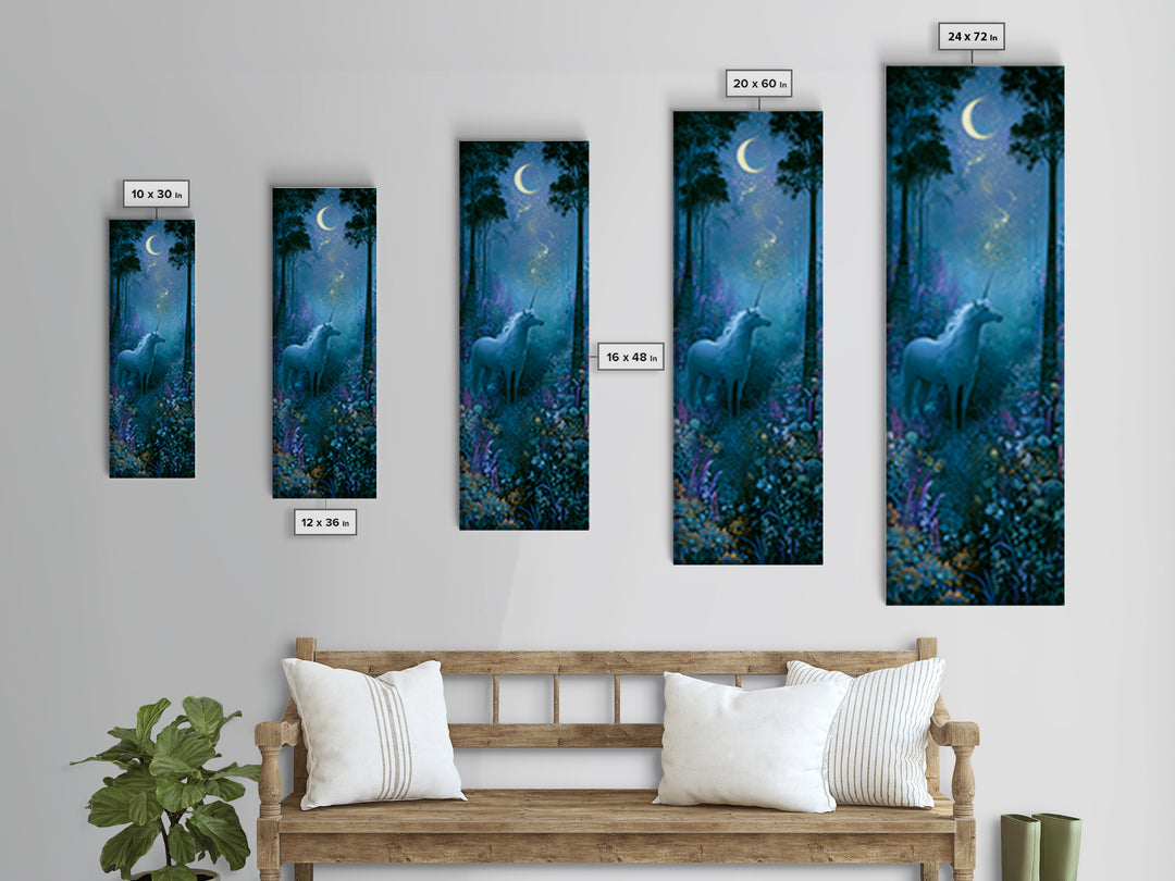 Unicorn in a Moonlit Meadow Canvas Print, Fairy Tale Art, Room Decor, Living Room Decor, Fine Art, Storybook, Original Art, FTA-1x3-94