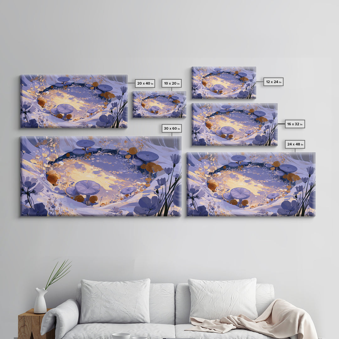 Fairy Ring of Mushrooms and Wildflowers Canvas Print, Fairy Tale Art, Printable Wall Art, Living Room Decor, Storybook, FTA-2x1-17