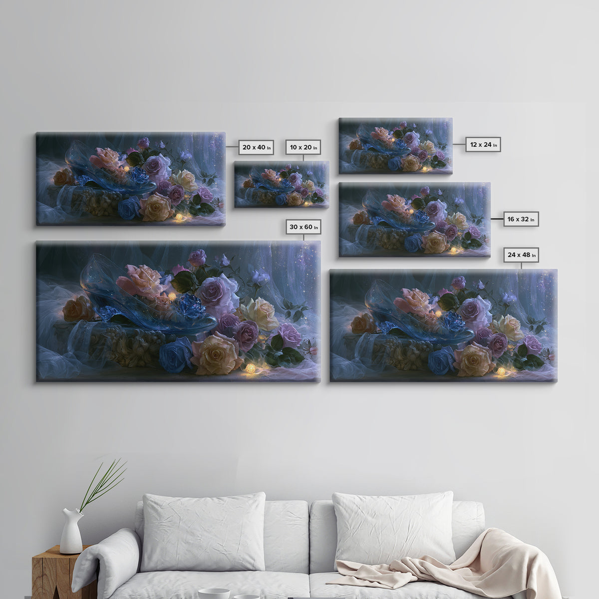 Glass Slipper Still Life Canvas Print, Fairy Tale Art, Living Room Decor, Abstract Art, Storybook, Art Nouveau, FTA-2x1-2