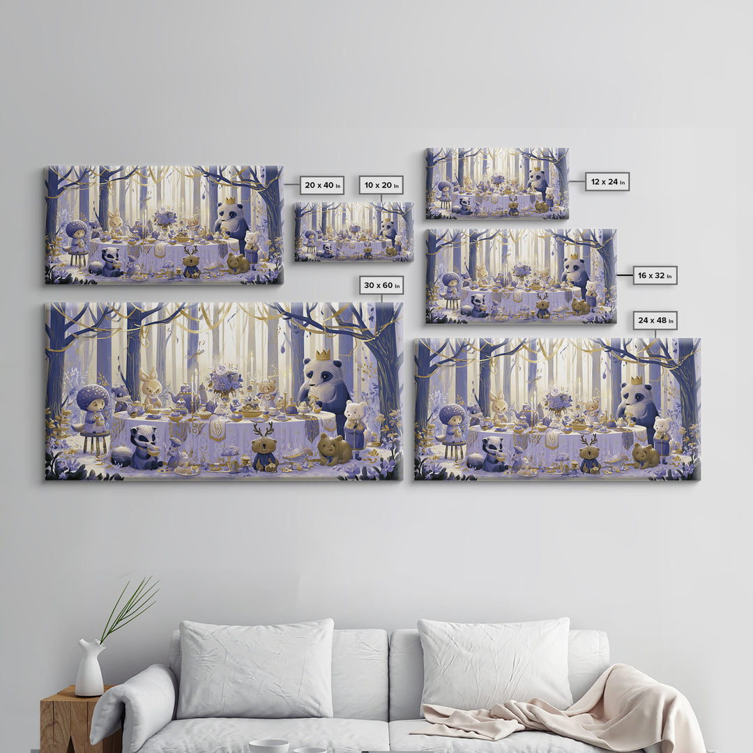 Woodland Tea Party Canvas Print, Fairy Tale Art, Art Deco, Living Room Decor, Oil Painting, Storybook, Whimsical Art, FTA-2x1-39