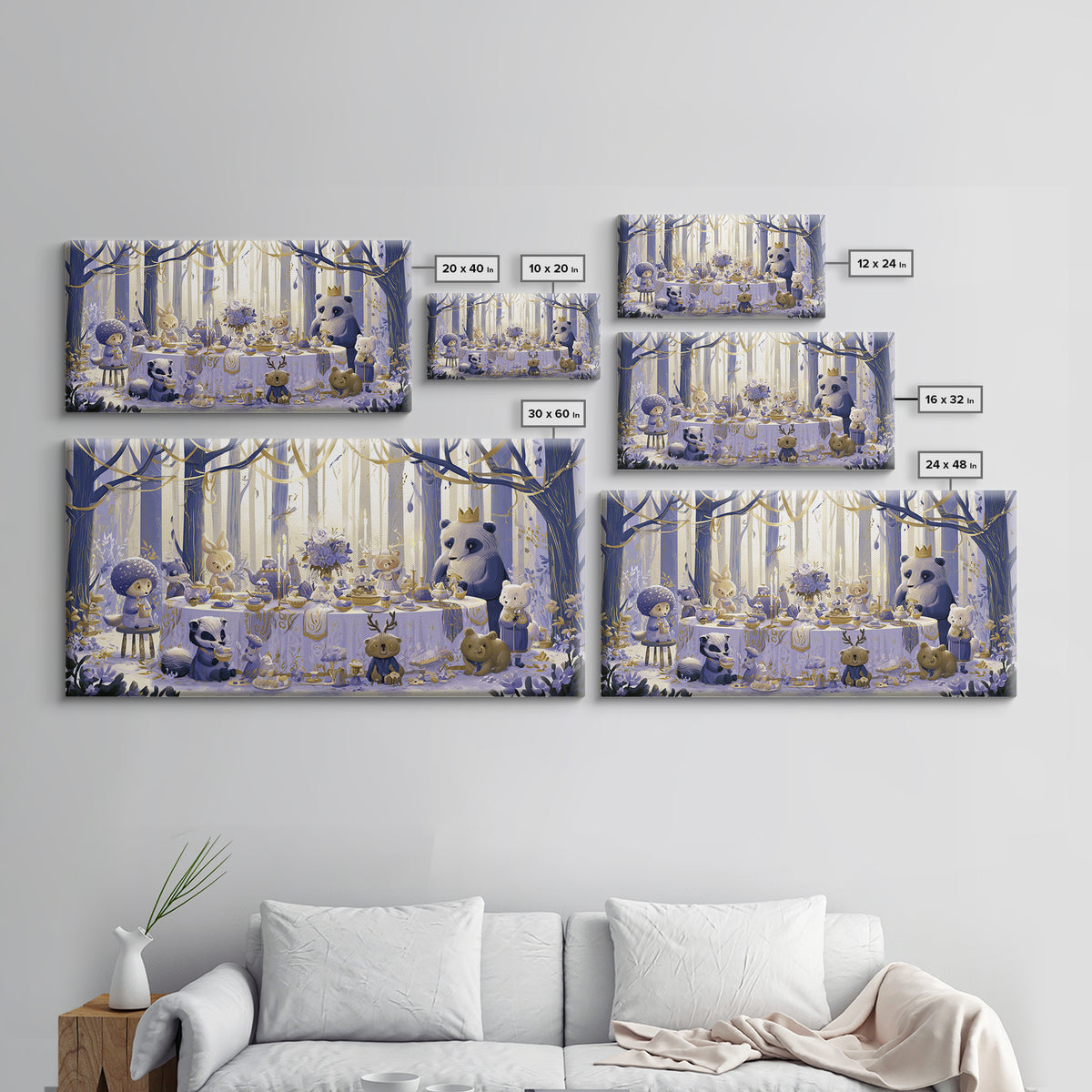 Woodland Tea Party Canvas Print, Fairy Tale Art, Art Deco, Living Room Decor, Oil Painting, Storybook, Whimsical Art, FTA-2x1-39