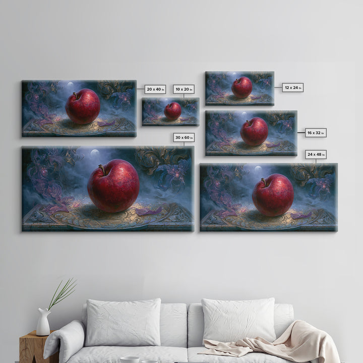 Enchanted Apple with Deep Red Shine Framed Canvas Print, Fairy Tale Art, Wall Decor, Living Room Decor, Fine Art, Storybook, FTA-2x1-40