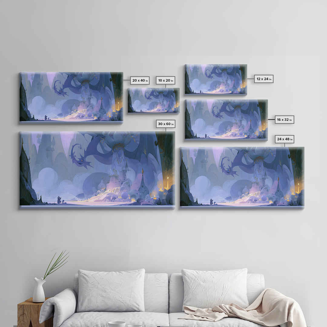 Dragon Curled Around a Jeweled Tower Canvas Print, Fairy Tale Art, Whimsical Decor, Living Room Decor, Fine Art, Storybook, FTA-2x1-49