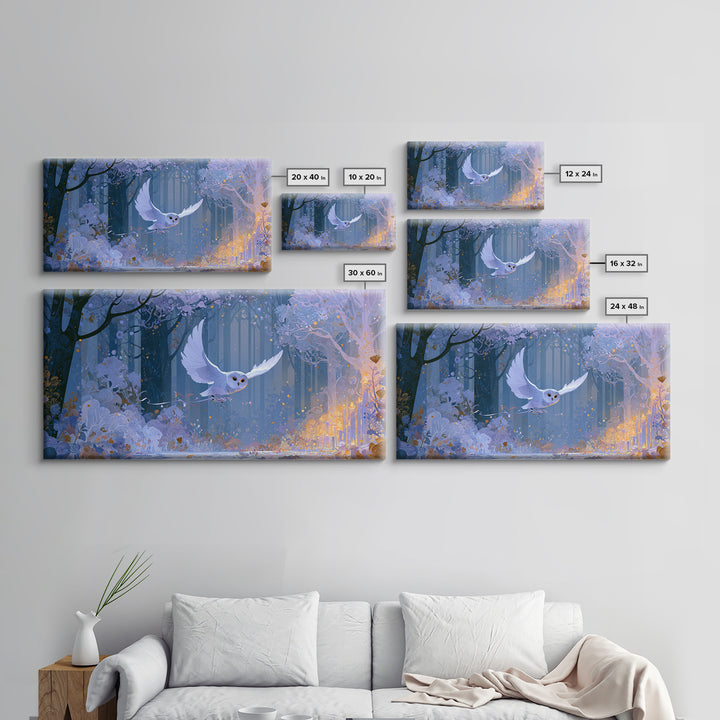 Owl Messenger Carrying a Tiny Ribbon Canvas Print, Fairy Tale Art, Canvas Wall Art, Living Room Decor, Fine Art, Storybook, FTA-2x1-61