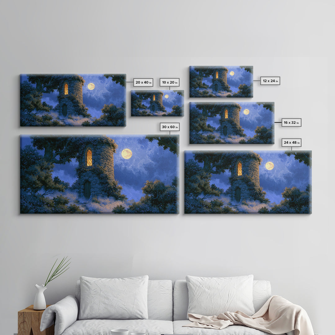 Rose Covered Tower Canvas Print, Fairy Tale Art, Wall Art, Living Room Decor, Oil Painting, Storybook, Printable Art, FTA-2x1-62