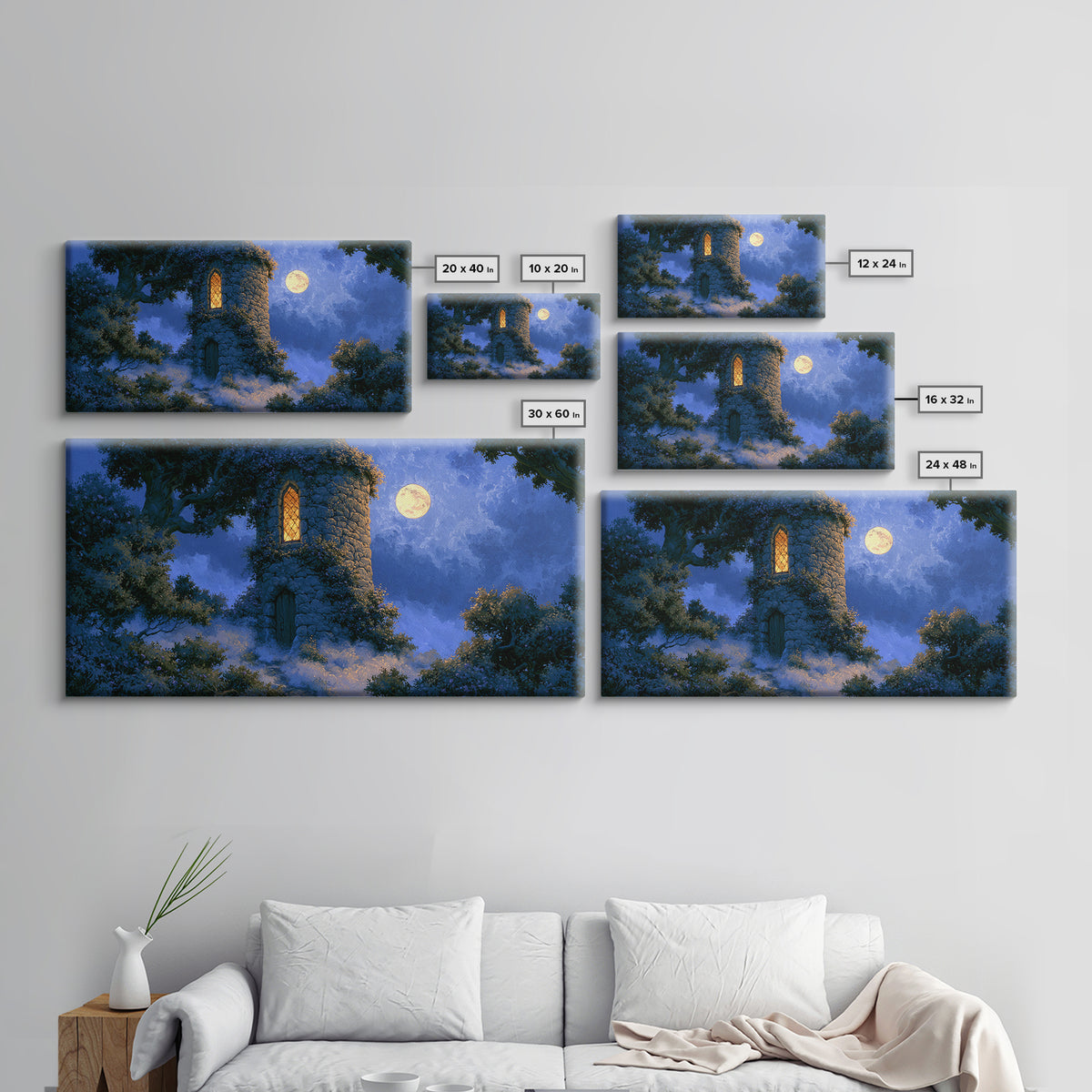 Rose Covered Tower Canvas Print, Fairy Tale Art, Wall Art, Living Room Decor, Oil Painting, Storybook, Printable Art, FTA-2x1-62