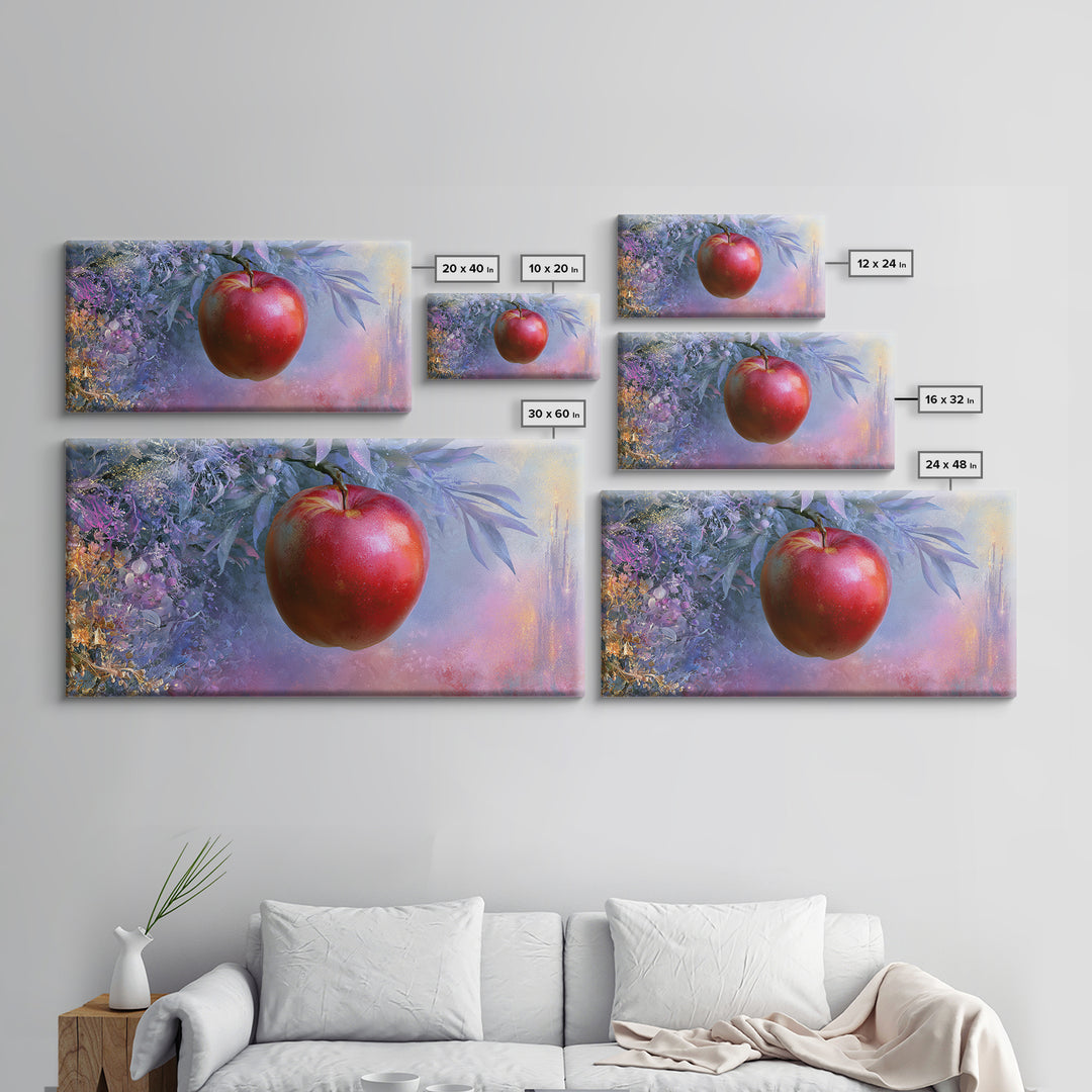 Enchanted Apple with Deep Red Shine Canvas Print, Fairy Tale Art, Original Art, Living Room Decor, Fine Art, Storybook, FTA-2x1-64