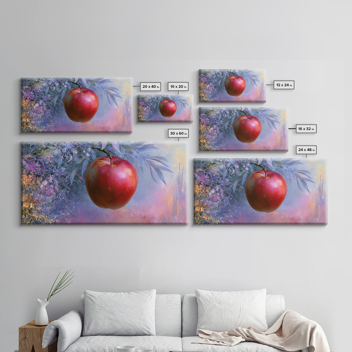 Enchanted Apple with Deep Red Shine Canvas Print, Fairy Tale Art, Original Art, Living Room Decor, Fine Art, Storybook, FTA-2x1-64
