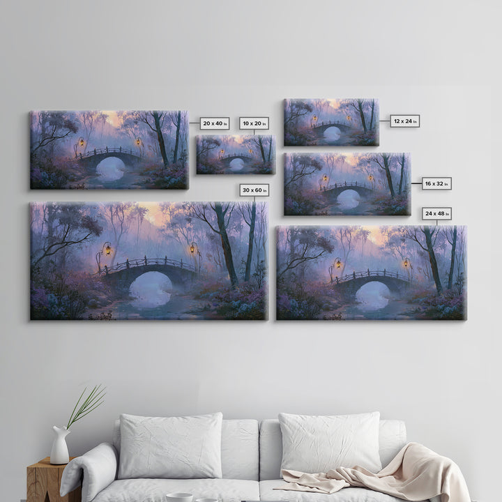 Lantern Lit Bridge Framed Canvas Print, Fairy Tale Art, Gallery Decor, Living Room Decor, Fine Art, Storybook, Wall Art, FTA-2x1-67