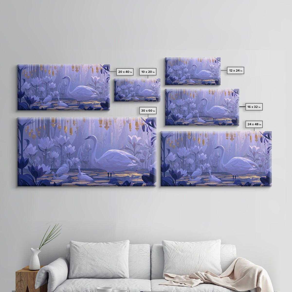 White Swan Transformation Scene Framed Canvas Print, Fairy Tale Art, Painting, Living Room Decor, Fine Art, Storybook, FTA-2x1-83