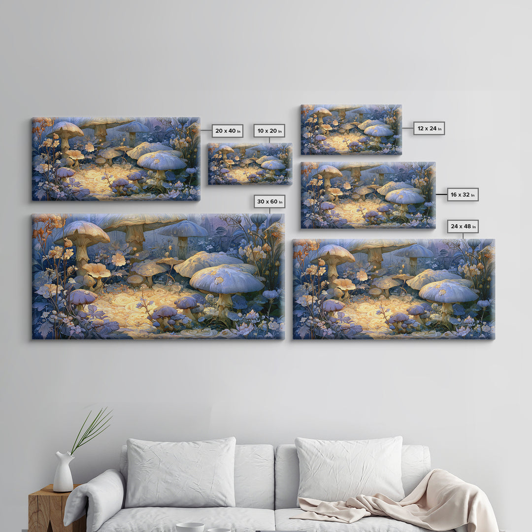 Fairy Ring of Mushrooms and Wildflowers Canvas Print, Fairy Tale Art, Nursery Art, Living Room Decor, Oil Painting, Storybook, FTA-2x1-89