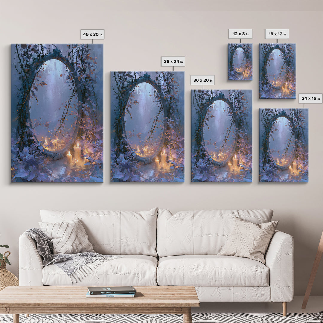 Magic Mirror Framed by Vines and Thorns Framed Canvas Print, Fairy Tale Art, Art Deco, Living Room Decor, Oil Painting, FTA-2x3-21