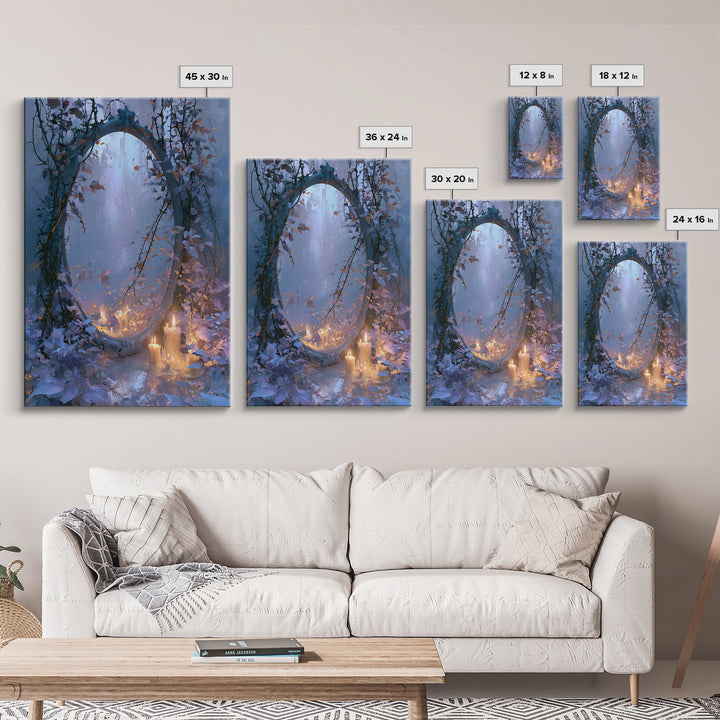 Magic Mirror Framed by Vines and Thorns Framed Canvas Print, Fairy Tale Art, Art Deco, Living Room Decor, Oil Painting, FTA-2x3-21