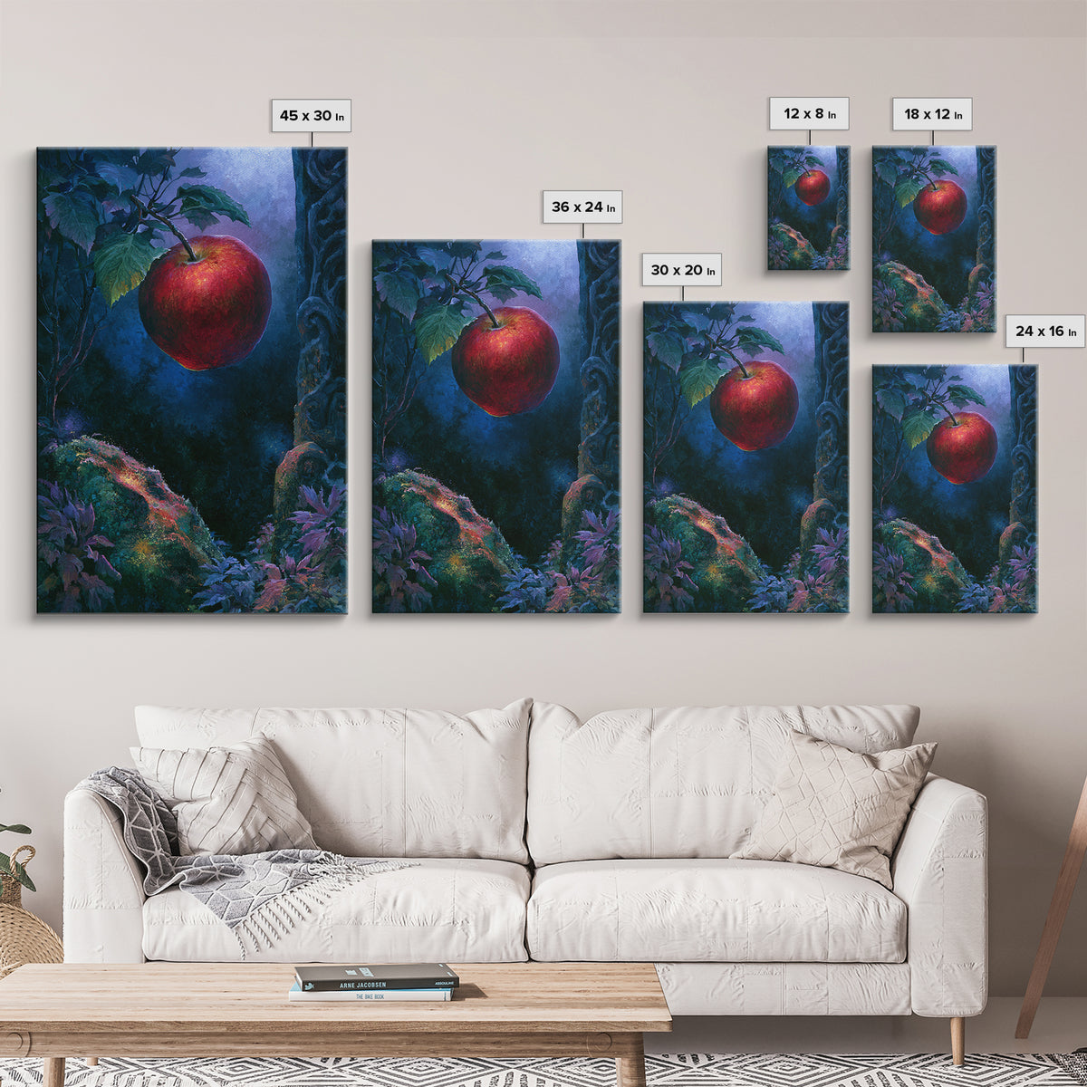 Enchanted Apple with Deep Red Shine Framed Canvas Print, Fairy Tale Art, Dark Art, Living Room Decor, Fine Art, Storybook, FTA-2x3-28