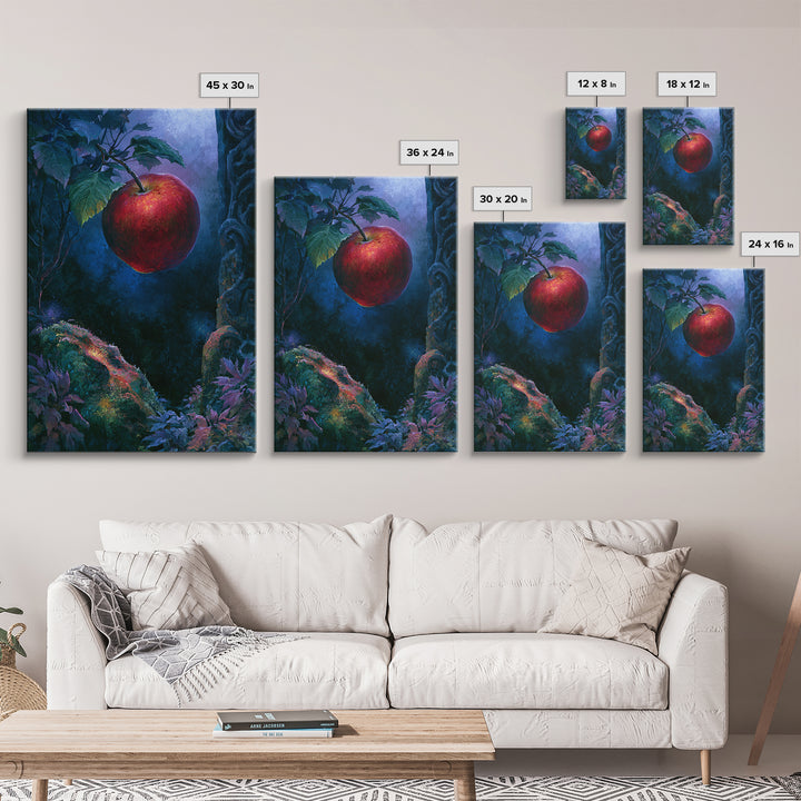 Enchanted Apple with Deep Red Shine Framed Canvas Print, Fairy Tale Art, Dark Art, Living Room Decor, Fine Art, Storybook, FTA-2x3-28