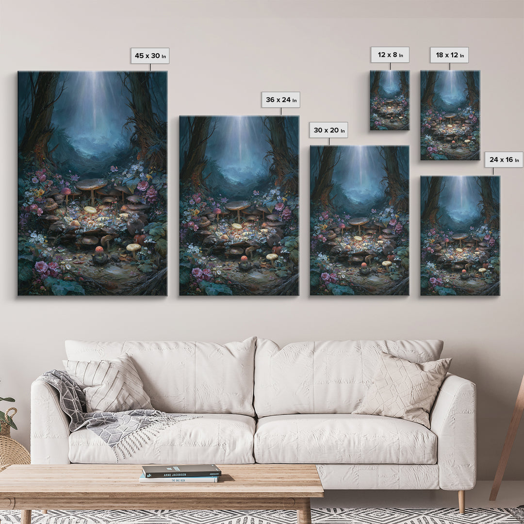 Fairy Ring of Mushrooms and Wildflowers Canvas Print, Fairy Tale Art, Nursery Wall Art, Living Room Decor, Watercolor Art, FTA-2x3-29
