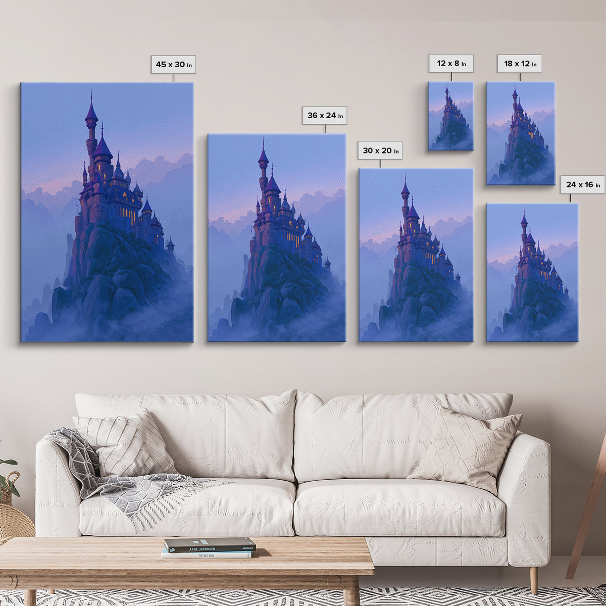Storybook Castle on a Misty Hill Framed Canvas Print, Fairy Tale Art, Art Print, Living Room Decor, Fine Art, Storybook, FTA-2x3-34