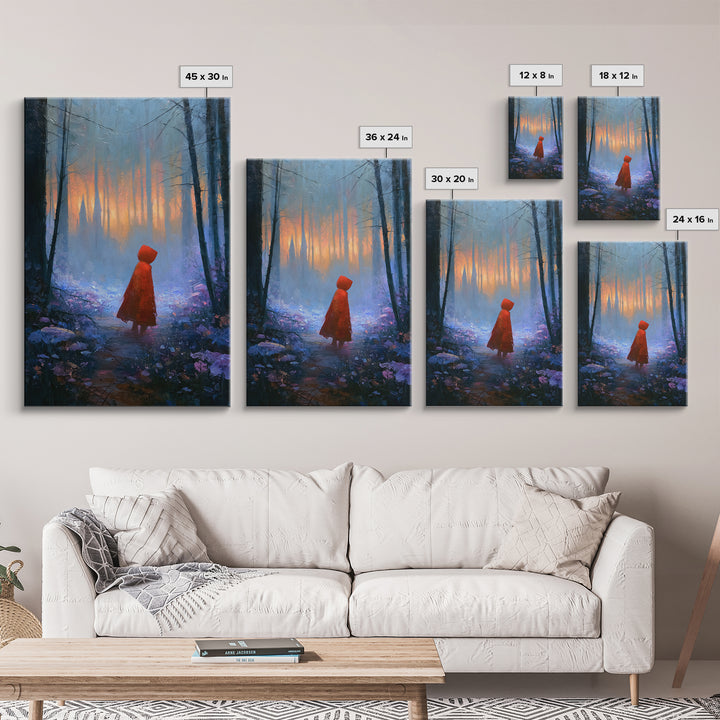Red Cloak Figure Walking Through Dark Woods Canvas Print, Fairy Tale Art, Contemporary Art, Living Room Decor, Storybook, FTA-2x3-40