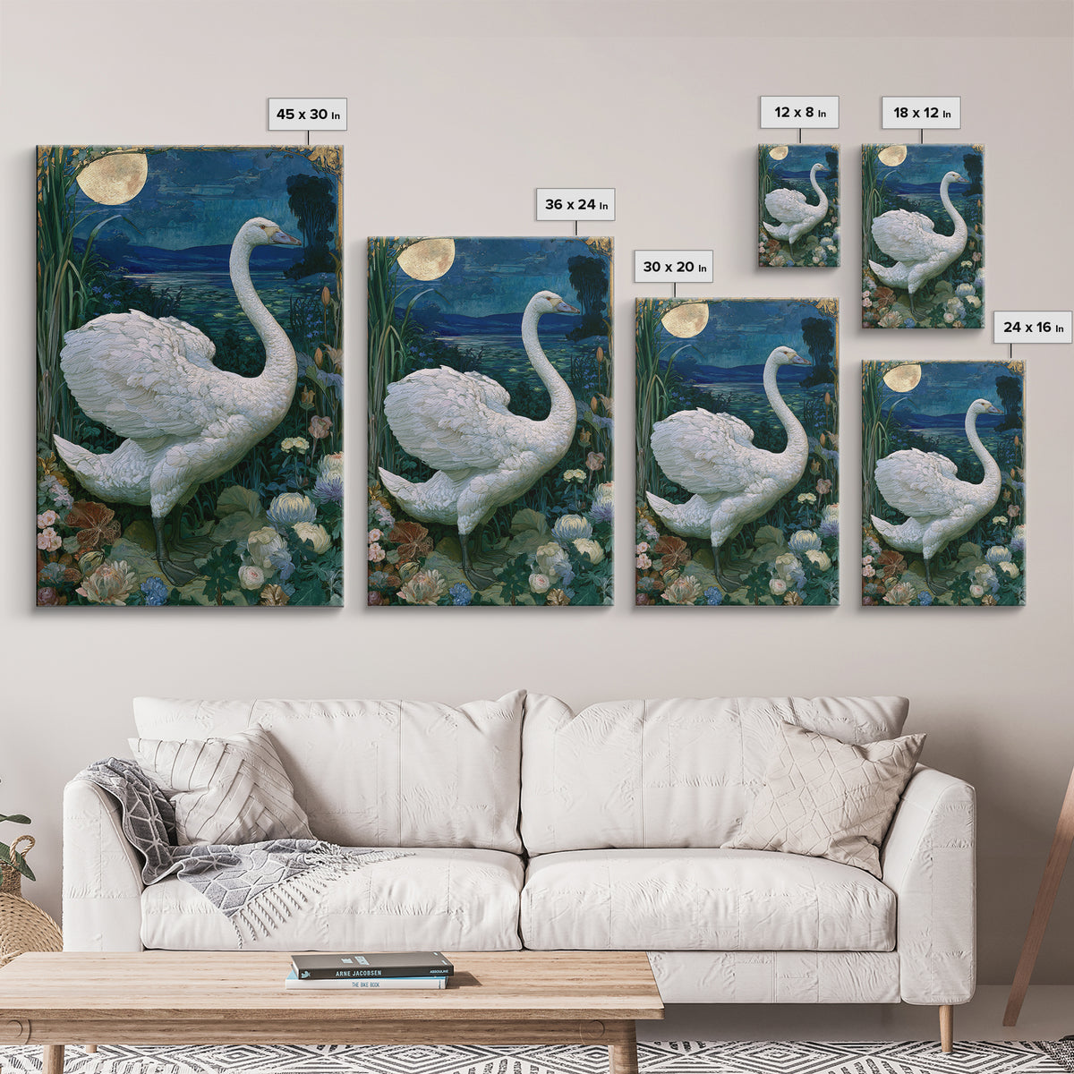 White Swan Transformation Scene Framed Canvas Print, Fairy Tale Art, Abstract Art, Living Room Decor, Storybook, Kids Room Art, FTA-2x3-47