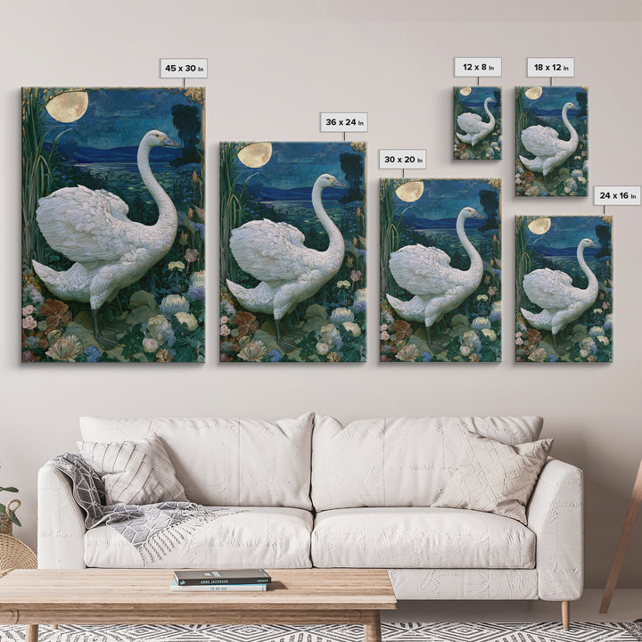 White Swan Transformation Scene Framed Canvas Print, Fairy Tale Art, Abstract Art, Living Room Decor, Storybook, Kids Room Art, FTA-2x3-47