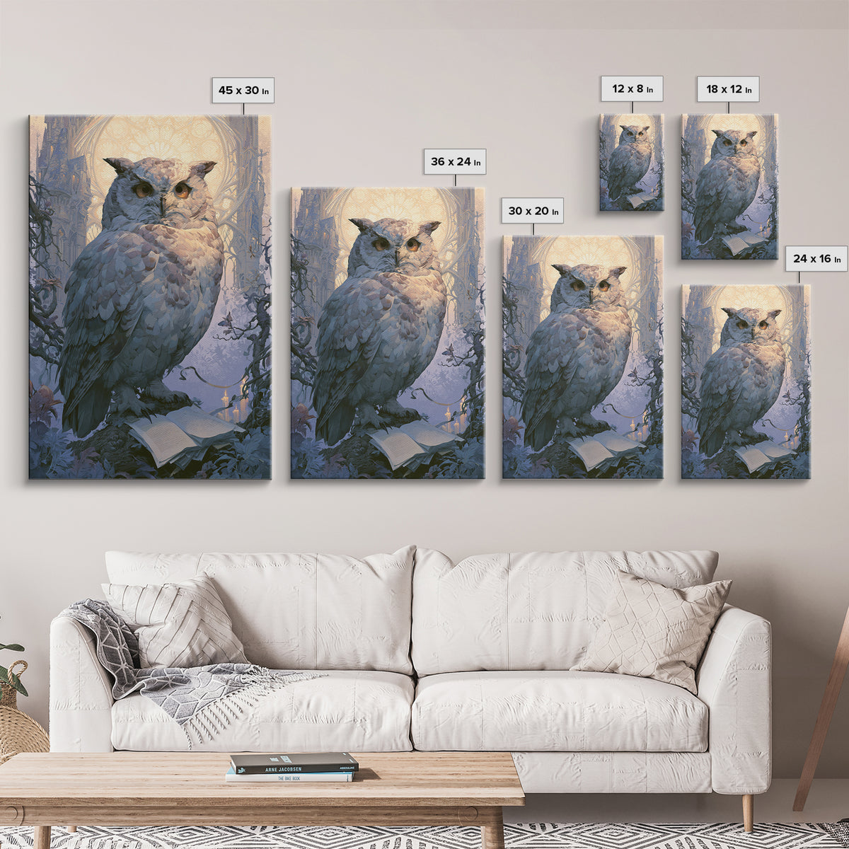 Owl Messenger Carrying a Tiny Ribbon Canvas Print, Fairy Tale Art, Whimsical Decor, Living Room Decor, Fine Art, Storybook, FTA-2x3-49