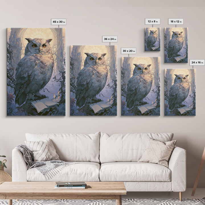 Owl Messenger Carrying a Tiny Ribbon Canvas Print, Fairy Tale Art, Whimsical Decor, Living Room Decor, Fine Art, Storybook, FTA-2x3-49