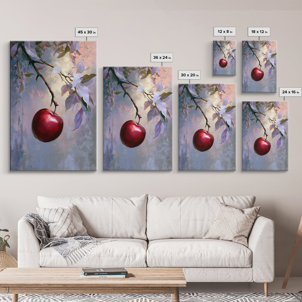 Enchanted Apple with Deep Red Shine Framed Canvas Print, Fairy Tale Art, Wall Decor, Living Room Decor, Fine Art, Storybook, FTA-2x3-52