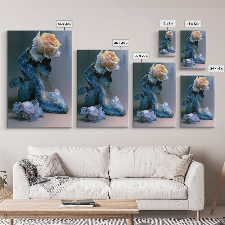 Glass Slipper Still Life Canvas Print, Fairy Tale Art, Abstract Art, Living Room Decor, Storybook, Kids Room Art, FTA-2x3-62