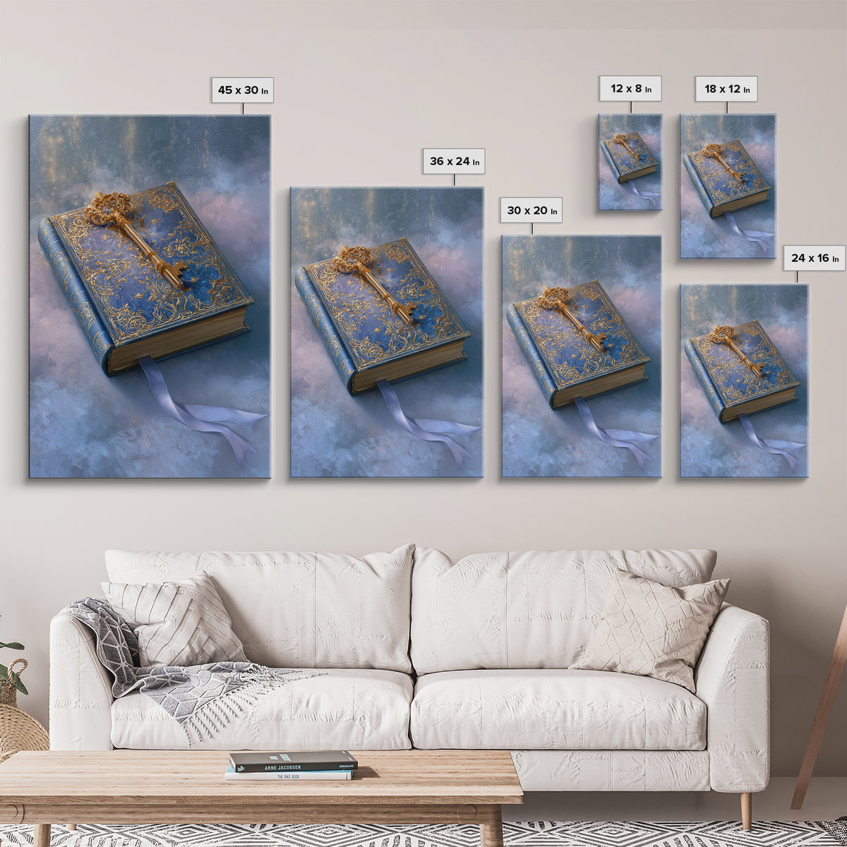 Golden Key and Enchanted Book Still Life Canvas Print, Fairy Tale Art, Nursery Art, Living Room Decor, Fine Art, Storybook, FTA-2x3-65