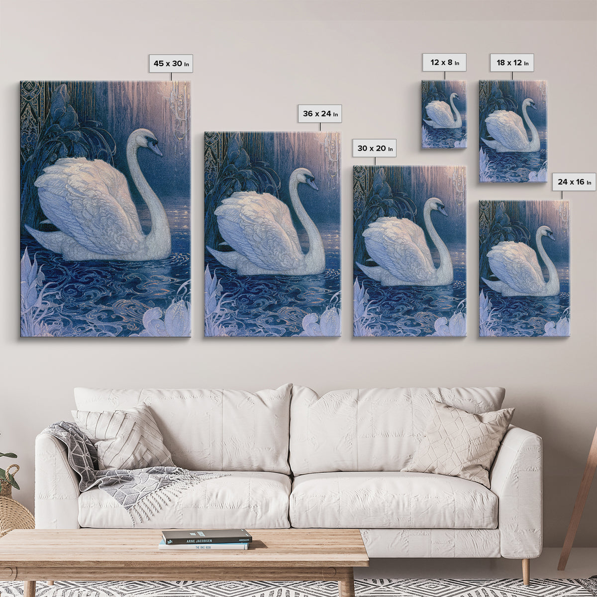 White Swan Transformation Scene Canvas Print, Fairy Tale Art, Nursery Art, Living Room Decor, Storybook, Art Nouveau Print, FTA-2x3-71