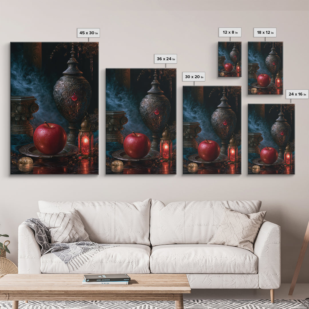 Enchanted Apple with Deep Red Shine Framed Canvas Print, Fairy Tale Art, Whimsical Wall Art, Living Room Decor, Storybook, FTA-2x3-76
