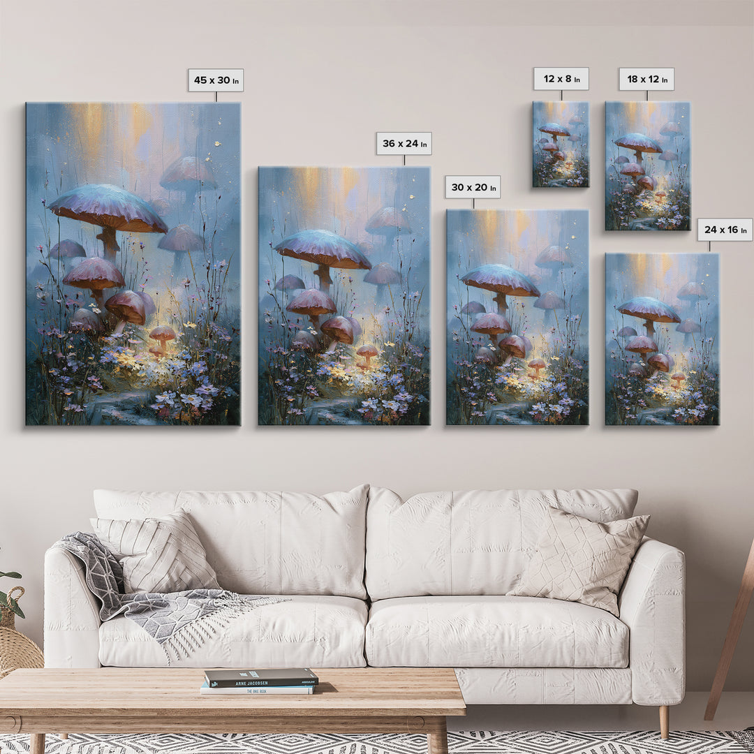 Fairy Ring of Mushrooms and Wildflowers Canvas Print, Fairy Tale Art, Folk Art, Living Room Decor, Fine Art, Storybook, FTA-2x3-77