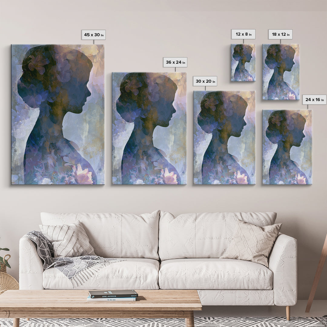 Princess Silhouette with Moonlit Garden Flowers Canvas Print, Fairy Tale Art, Modern Decor, Living Room Decor, Storybook, FTA-2x3-84