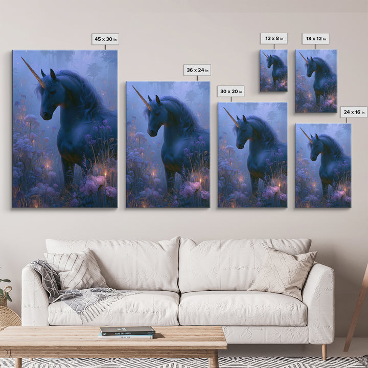 Unicorn in a Moonlit Meadow Framed Canvas Print, Fairy Tale Art, Printable Art, Living Room Decor, Oil Painting, Storybook, FTA-2x3-90